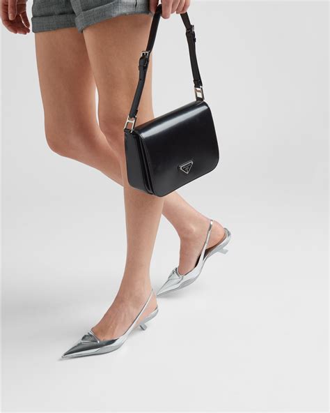 prada brushed leather slingback pumps silver|prada buckle sculpted heel pump.